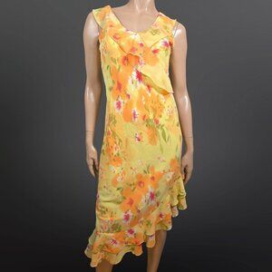 Y2K Tango Mango Yellow Floral Ruffled Dress Size S Asymmetric Hem Fairy